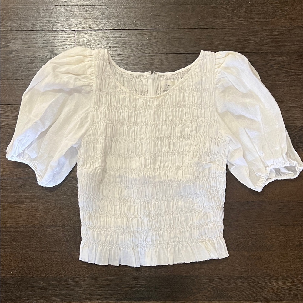 Wilfred White Smocked Puff Sleeve Blouse